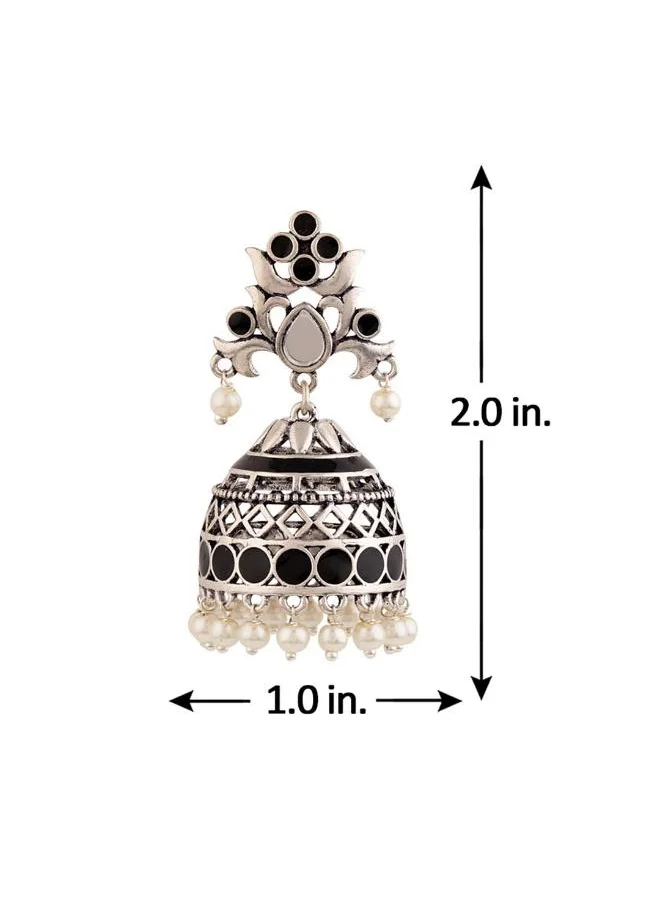 VOYLLA Rangabati Black Enamel Embellished Earrings