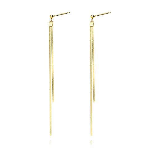Reffeer Solid 925 Sterling Silver Tassel Chain Dangle Earrings for Women Teen Girls Long Dangle Drop Earrings Minimalist (B-18K Gold) - Image 1