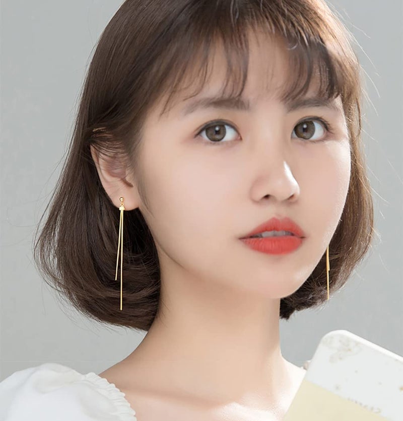 Reffeer Solid 925 Sterling Silver Tassel Chain Dangle Earrings for Women Teen Girls Long Dangle Drop Earrings Minimalist (B-18K Gold) - Image 2