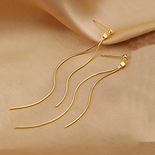 Reffeer Solid 925 Sterling Silver Tassel Chain Dangle Earrings for Women Teen Girls Long Dangle Drop Earrings Minimalist (B-18K Gold) - Image 4