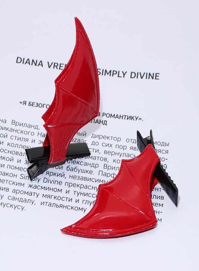 Penta Angel Halloween Bat Wings Hair Clips 4Pcs Horror Devil Goth Ear Hairpins Hair Barrettes Accessories for Women Girls Adults Props Party Cosplay Costume (Red) - Image 3