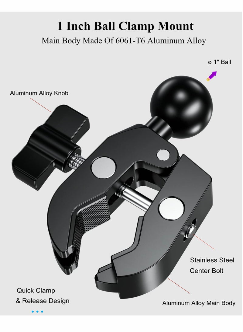 1inch Ball Handlebar Clamp Mount Base for Rails 0.5inch to 2inch in Diameter, Aluminum Alloy Mount Clamp Compatible with RAM Mounts B Size - Image 2