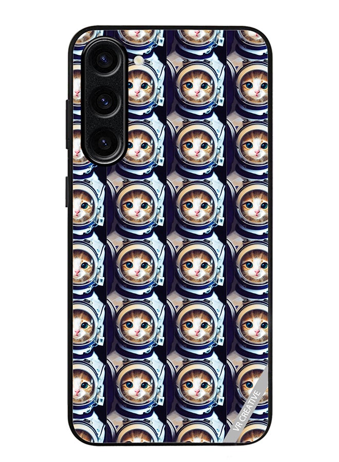 VR CREATIVE Protective Case Cover For Samsung Galaxy S24 Cat Face Inside Astronauts Helmet Pattern Design Multicolour - Image 1