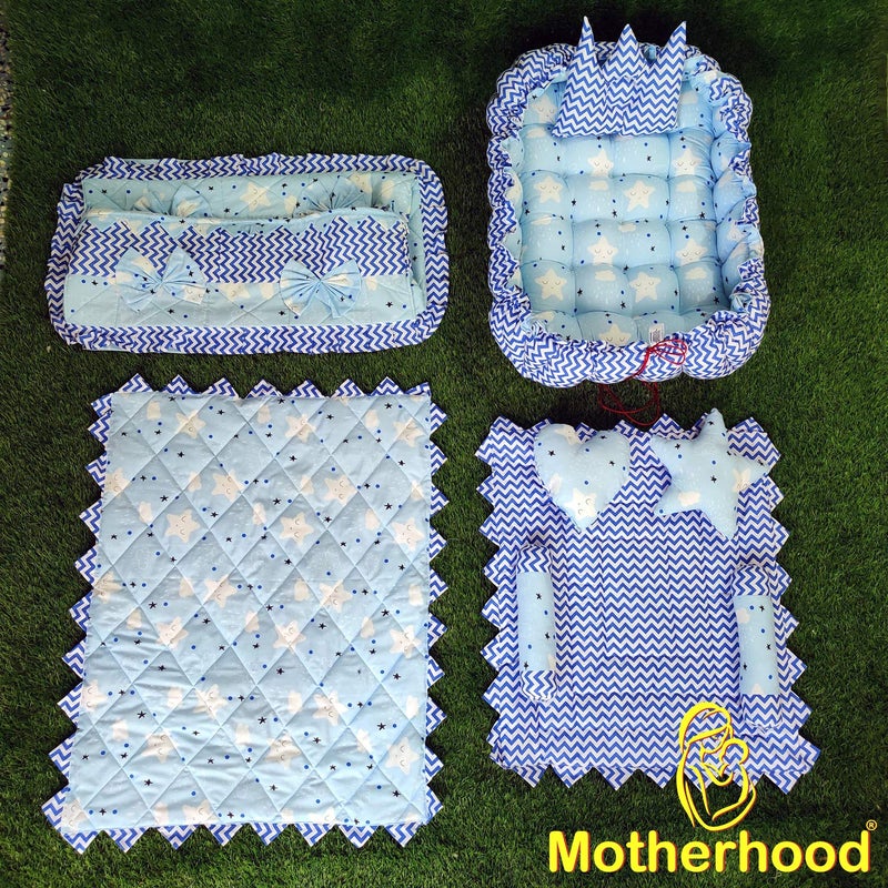 MOTHERHOOD MOTHERHOOD 1 Rectangle Baby Tub Bed with 1 Baby Cradle Hammock 1 Large Baby Blanket 1 Baby Mattress and 5 pc Baby Pillow Luxury Baby Mattress Bed Sleeper Bedding Set coSleeper Sky - Image 2