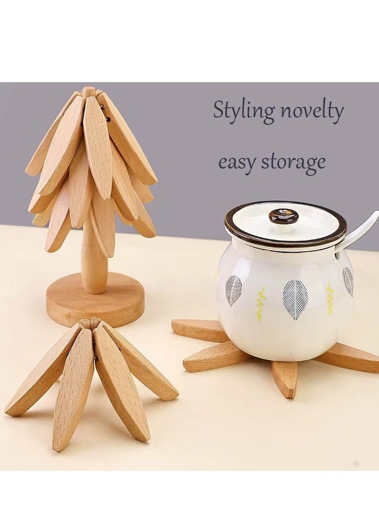 السيميا 4 محطات خشبية صلبة، شكل شجرة عيد الميلاد مع الوقوف، شاي أو قهوة مقاومة للحرارة قابلة لإعادة الاستخدام، ساحلية للحرف - Image 3