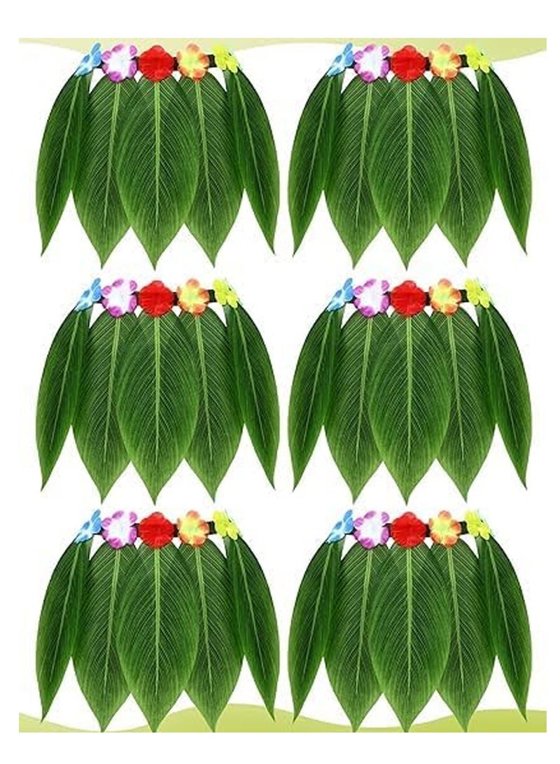 Leaf Hula Skirt Hula Green Leaves Skirt with Artificial Flowers Hawaiian Grass Skirt for Summer Luau  Party Costume 6 Pcs - Image 1