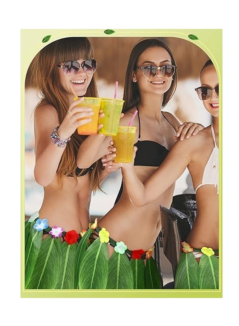 Leaf Hula Skirt Hula Green Leaves Skirt with Artificial Flowers Hawaiian Grass Skirt for Summer Luau  Party Costume 6 Pcs - Image 3