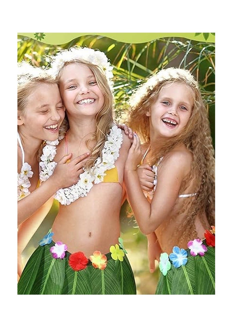 Leaf Hula Skirt Hula Green Leaves Skirt with Artificial Flowers Hawaiian Grass Skirt for Summer Luau  Party Costume 6 Pcs - Image 5