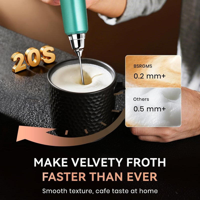 BSRGMS Milk Frother Handheld for Coffee, Electric Whisk 3 Speed Adjustable, Drink Mixer with Stainless 3 Whisks, Rechargeable Hand Frother Wand, Foam Maker for Latte Cappuccino Hot Chocolate Egg Green - Image 2