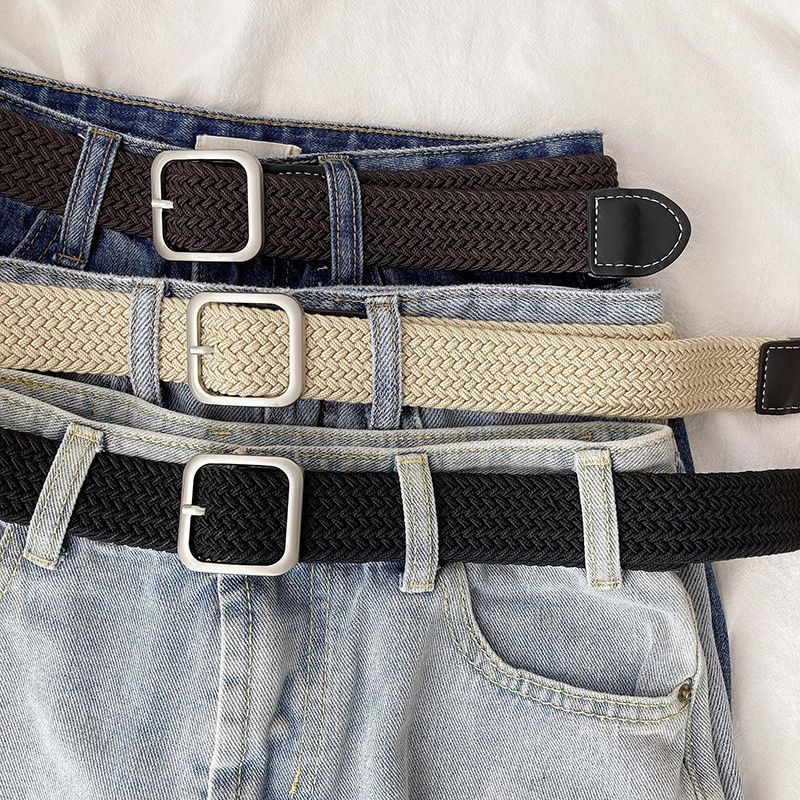 Vintage Canvas Belt for Men, Braided Elastic Waistband - Image 1