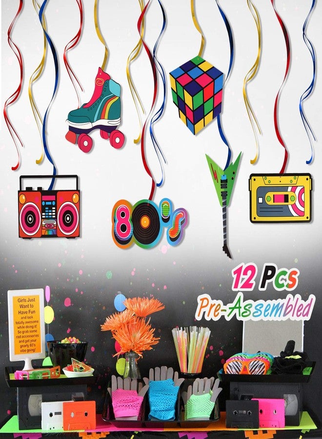 LINGTEER 80's Party Decoration Kit - 12Pcs 1980's Retro Foil Ceiling Hanging Swirls Streamers Perfect for 80's Scene Setters Music Party Decorations Sign. - Image 1