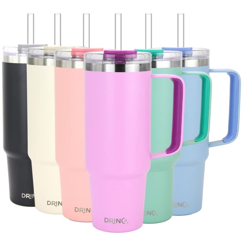 Drinco 40oz 30 oz Tumbler with Handle Straw Lid Insulated Stainless Steel Travel Mug Water Bottle Ice Coffee Cup For Cold and Hot BigSur 30oz Lavender