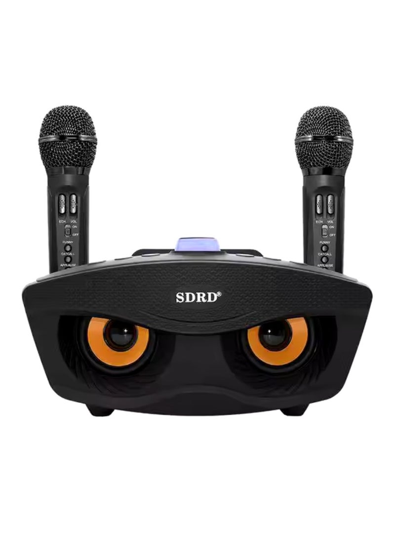 SDRD SD-306 Karaoke Machine Portable Speaker Bluetooth Karaoke Speaker With Dual Wireless Mic For Kids And Adults Wireless Speaker Karaoke Speaker With Microphone For Party Bluetooth Speaker Black  - Image 1