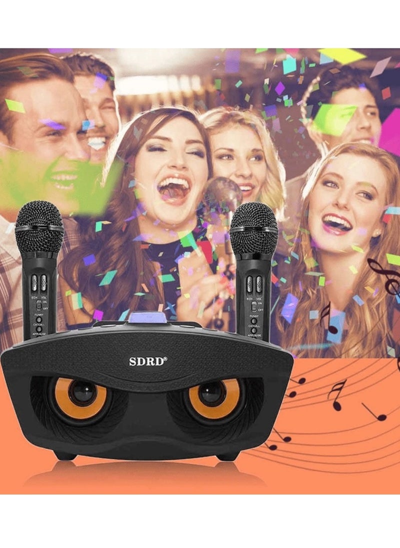 SDRD SD-306 Karaoke Machine Portable Speaker Bluetooth Karaoke Speaker With Dual Wireless Mic For Kids And Adults Wireless Speaker Karaoke Speaker With Microphone For Party Bluetooth Speaker Black  - Image 2