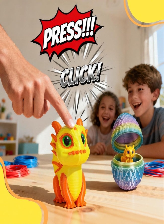 Aodomis 3D Printed Dragon Set, 1 Clicker & 5 Articulated Mini Dragons in Egg, Sensory Fidget Toys for Kids Stress Relief, ADHD, Autism Gifts, Easter Stuffers Gifts (Golden Sunrise) - Image 4