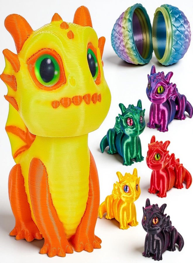 Aodomis 3D Printed Dragon Set, 1 Clicker & 5 Articulated Mini Dragons in Egg, Sensory Fidget Toys for Kids Stress Relief, ADHD, Autism Gifts, Easter Stuffers Gifts (Golden Sunrise) - Image 1