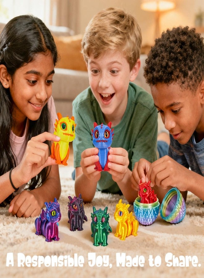 Aodomis 3D Printed Dragon Set, 1 Clicker & 5 Articulated Mini Dragons in Egg, Sensory Fidget Toys for Kids Stress Relief, ADHD, Autism Gifts, Easter Stuffers Gifts (Golden Sunrise) - Image 2