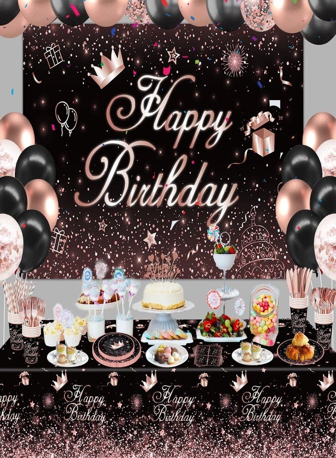 Inspireyee 211 PCS Black and Rose Gold Party Decoration Rose Gold & Black Party Supplies Birthday Dinnerware Set-Plates, Backdrop, Balloon, Tablecloth Serves 20 - Image 5