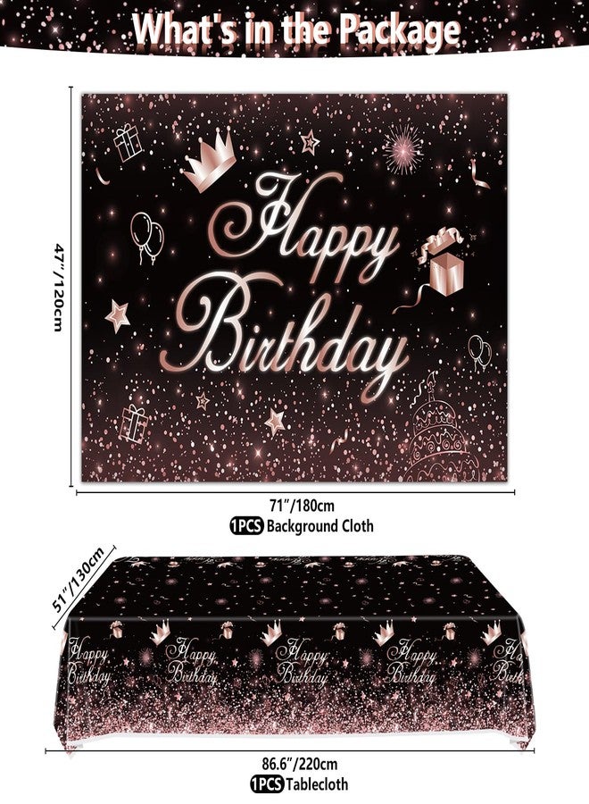 Inspireyee 211 PCS Black and Rose Gold Party Decoration Rose Gold & Black Party Supplies Birthday Dinnerware Set-Plates, Backdrop, Balloon, Tablecloth Serves 20 - Image 3