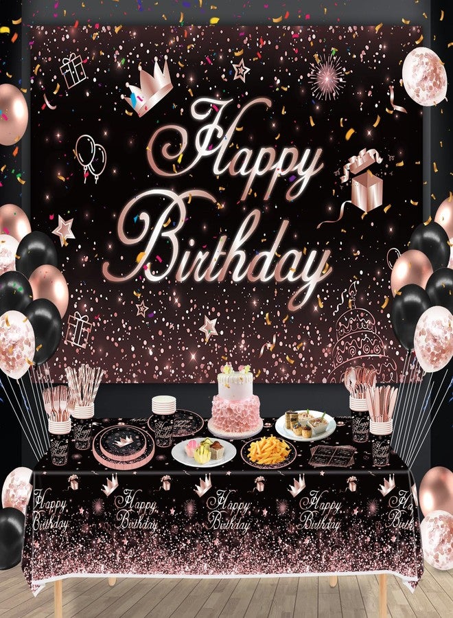 Inspireyee 211 PCS Black and Rose Gold Party Decoration Rose Gold & Black Party Supplies Birthday Dinnerware Set-Plates, Backdrop, Balloon, Tablecloth Serves 20 - Image 4