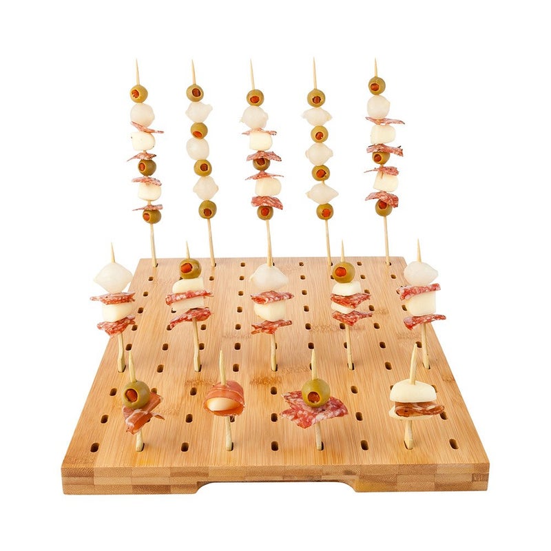 Restaurantware Restaurantware 14 x 10 Rectangular Bamboo Paddle Food Skewer Holder Perfect for Cocktail Parties and Catering Events  Biodegradable Paddle Pick Stand and Food Display  90 Holes  1CT 