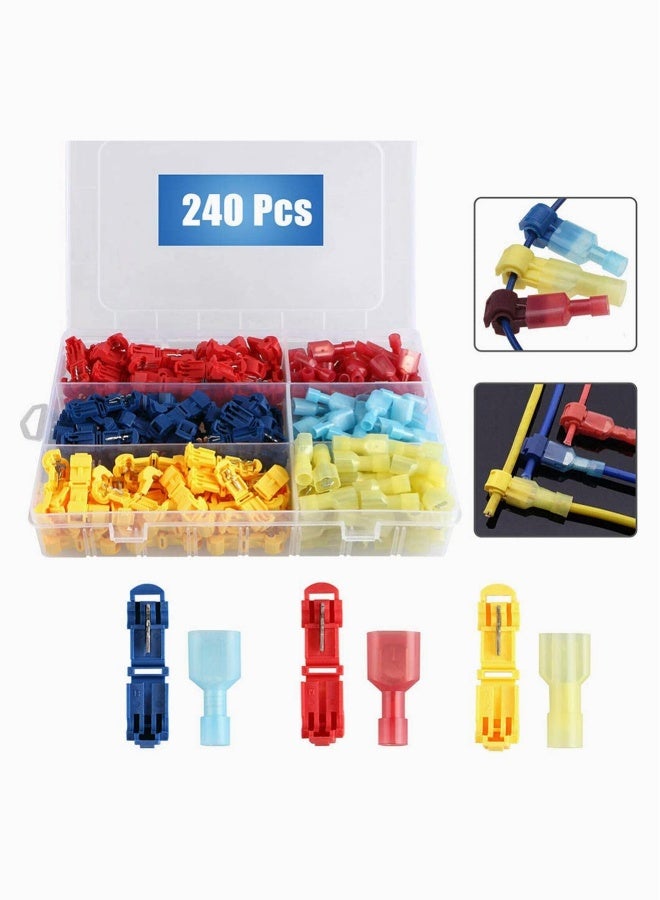 240 Pieces T-Tap Wire Connectors, Self-Stripping Quick Splice Electrical Wire Terminals, Insulated Male Quick Disconnect Spade Terminals Assortment Kit with Storage Case - Image 2