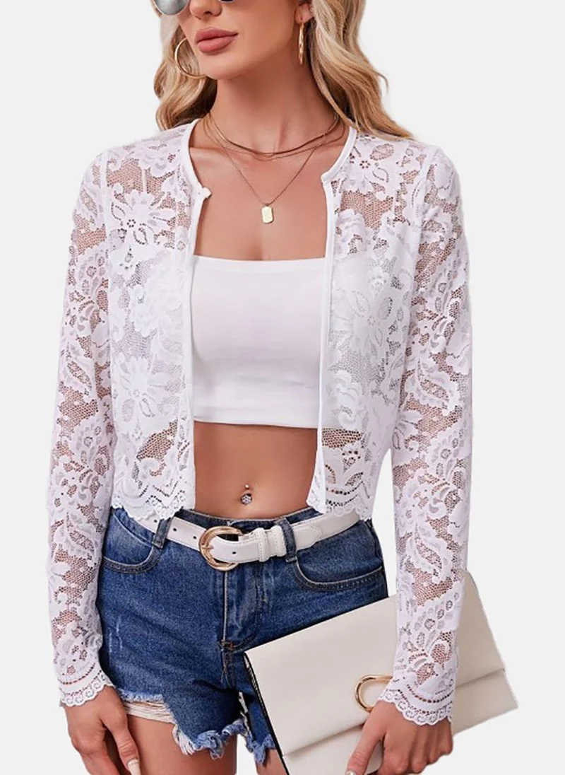YUNIQEE White Textured Slim Fit Open front Jacket