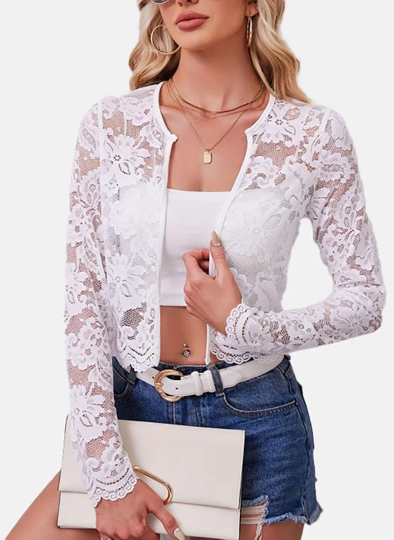 YUNIQEE White Textured Slim Fit Open front Jacket