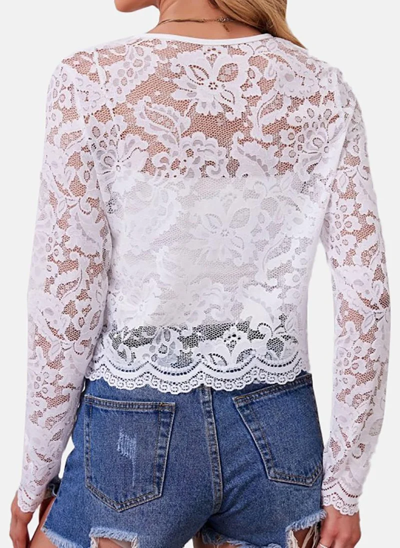 YUNIQEE White Textured Slim Fit Open front Jacket