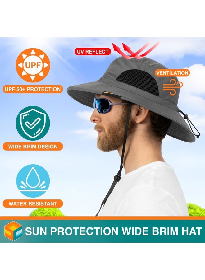 Suncube Fishing Hat Wide Brim Boonie Hat, Hiking Safari Sun Protection Cap Men Women UPF50+, grey, One Size - Image 4