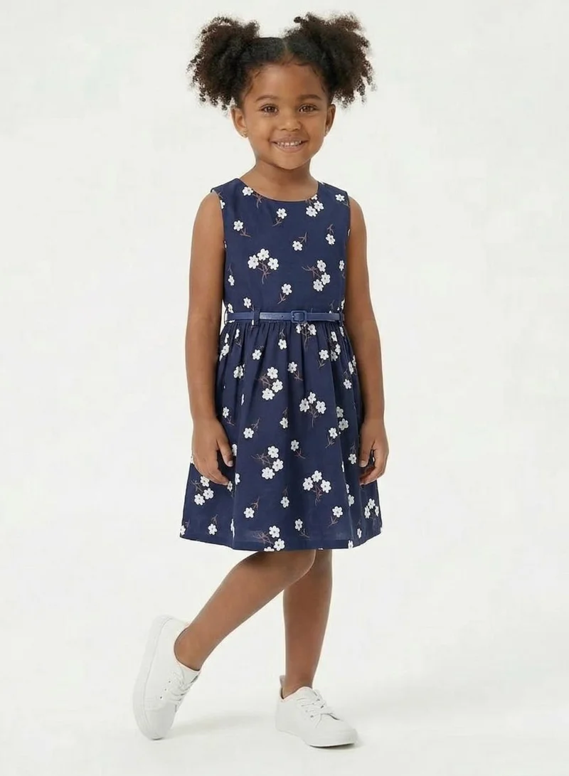 بيبي كلو Girls Navy Floral Sleeveless Casual Summer Dress