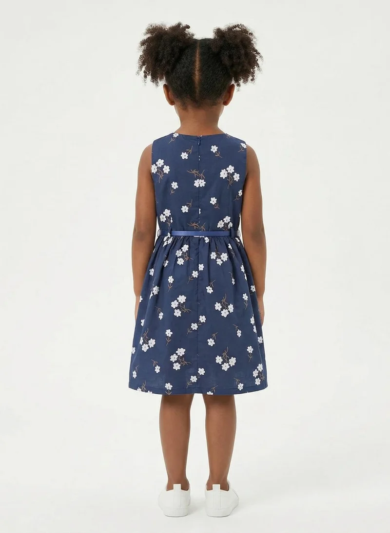 بيبي كلو Girls Navy Floral Sleeveless Casual Summer Dress
