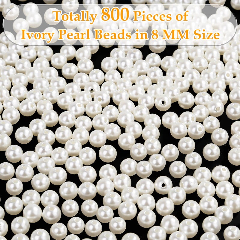Anezus Ivory Faux Fake Pearls, 8 MM Sew on Pearl Beads with Holes for Jewelry Making, Bracelets, Necklaces, Hairs, Crafts, Decoration and Vase Filler, 800pcs - Image 4