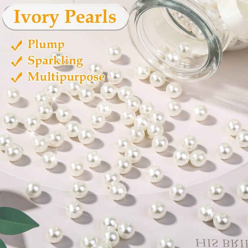 Anezus Ivory Faux Fake Pearls, 8 MM Sew on Pearl Beads with Holes for Jewelry Making, Bracelets, Necklaces, Hairs, Crafts, Decoration and Vase Filler, 800pcs - Image 5
