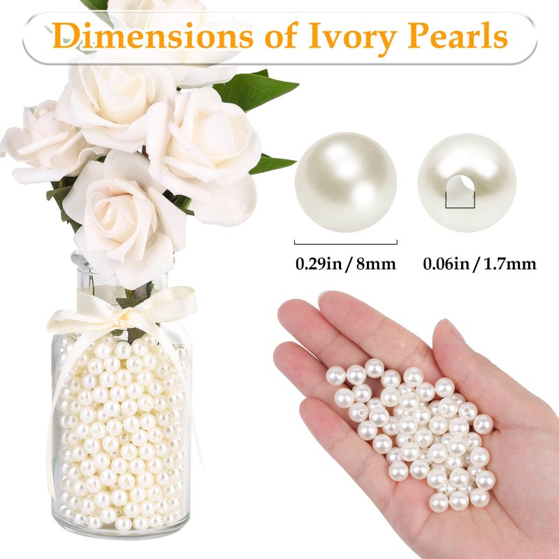 Anezus Ivory Faux Fake Pearls, 8 MM Sew on Pearl Beads with Holes for Jewelry Making, Bracelets, Necklaces, Hairs, Crafts, Decoration and Vase Filler, 800pcs - Image 3