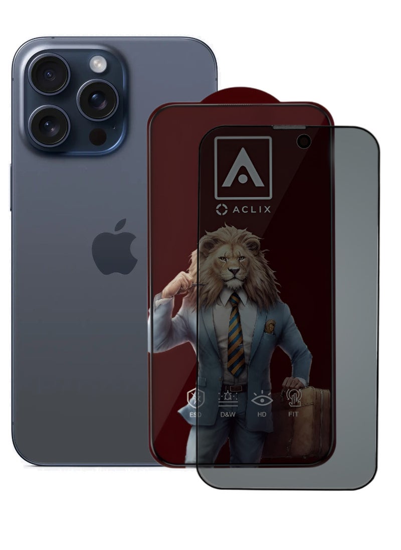 ACLIX Antistatic ESD Dustproof Premium Quality High Definition Anti-Spy Privacy Tempered Glass Screen Protector Designed For  iPhone 15 Pro - Image 1