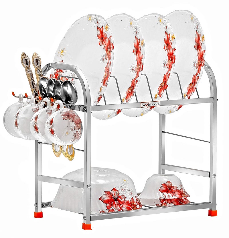 WINSTAR Stainless Steel 2 Shelf Wall Mount Kitchen Utensils Rack Dish Rack with Plate Cutlery Stand Modular Kitchen Storage Rack Kitchen Organizer 15 x 15 inch - Image 1