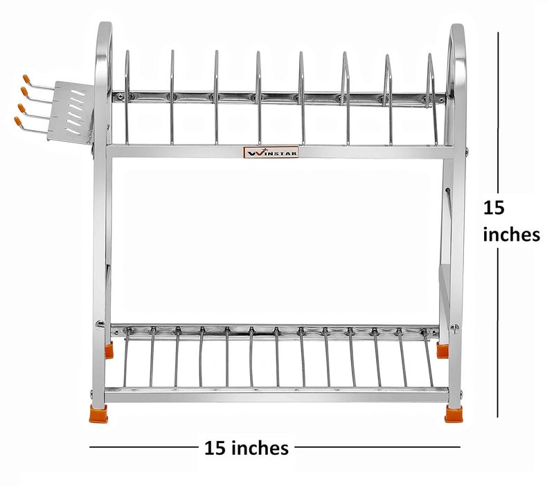 WINSTAR Stainless Steel 2 Shelf Wall Mount Kitchen Utensils Rack Dish Rack with Plate Cutlery Stand Modular Kitchen Storage Rack Kitchen Organizer 15 x 15 inch - Image 4