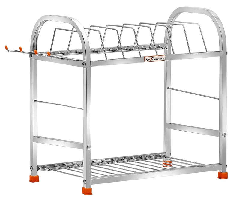 WINSTAR Stainless Steel 2 Shelf Wall Mount Kitchen Utensils Rack Dish Rack with Plate Cutlery Stand Modular Kitchen Storage Rack Kitchen Organizer 15 x 15 inch - Image 2