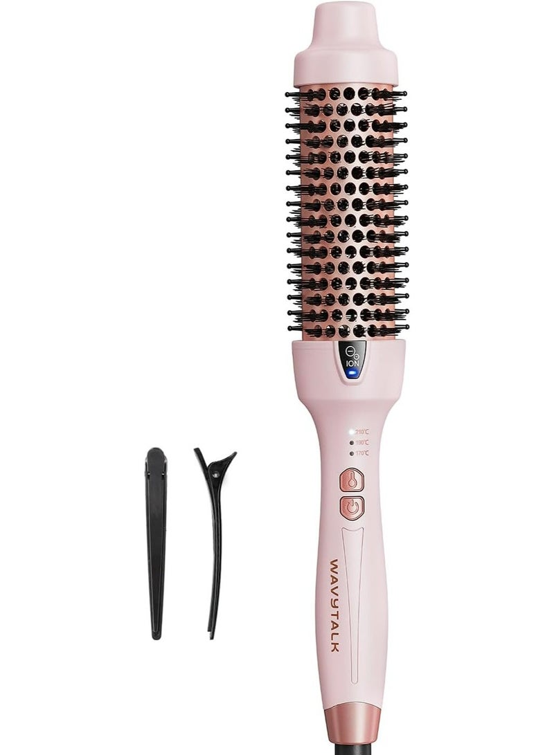 Wavytalk 38mm Ionic Thermal Hot Brush for Hair Styling, Heated Round Iron, Dual Voltage, UK Plug, Pink - Image 1