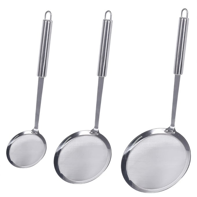 FINE MESH SKIMMER SPOON PROFESSIONAL 304 STAINLESS STEEL HOT POT FAT STRAINER FOR OIL FILTER SKIMMING GREASE AND FOAM DURABLE MULTIFUNCTIONAL KITCHEN COOKING MESH FOOD STRAINER LADLE3 PACK