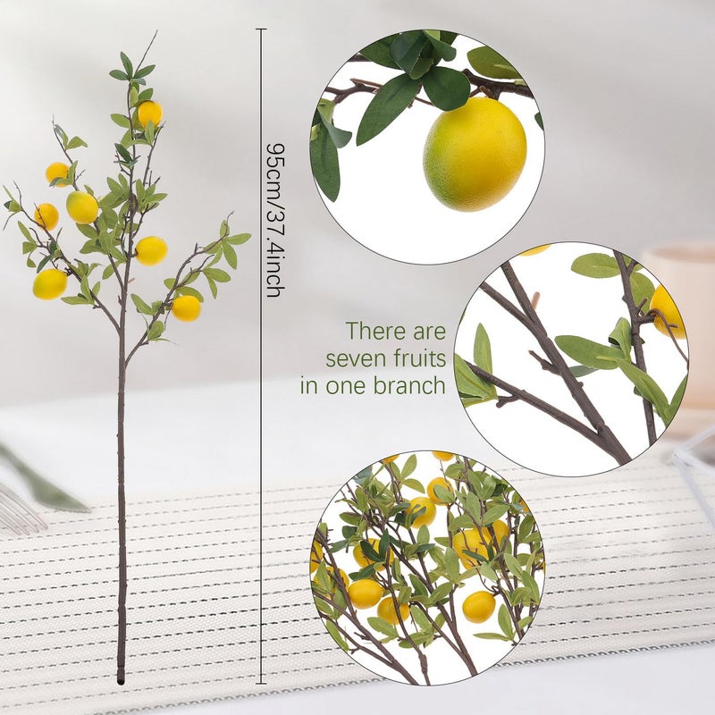 Woration 37.4 Inch Artificial Lemon Fruit Branches Fake Greenery Decoration for Home Garden Patio Flower Arrangement Photography Props 3pcs - Image 3
