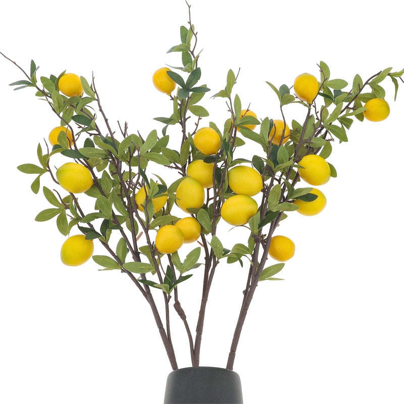 Woration 37.4 Inch Artificial Lemon Fruit Branches Fake Greenery Decoration for Home Garden Patio Flower Arrangement Photography Props 3pcs - Image 1