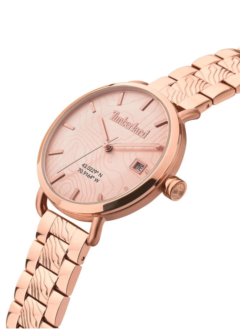 Timberland Robbins-Ton Women's Watch 45mm Analog Rose Gold Dial Rose Gold Stainless Steel Strap