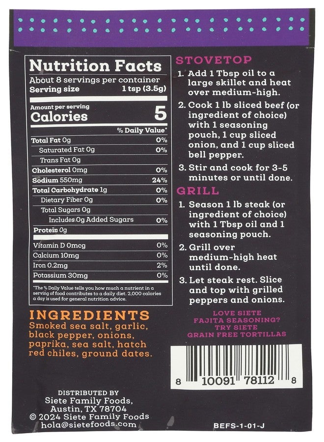 Siete Beef Fajita Seasoning Mix | Seasoning for Beef, Shrimp, and Veggies | Gluten Free | Vegan | Non GMO | Whole30 Approved | 1 Packet (7 Servings) - Image 2