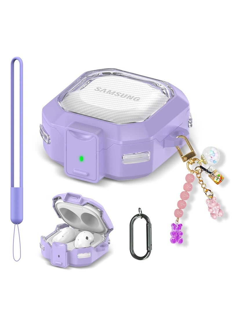 Cover Case for Galaxy Buds 2 Pro, Clear Protective Case Compatible with Galaxy Buds 2 Pro, Buds 2, Buds Pro, Buds Live with Fashion Keychain (Purple) - Image 1