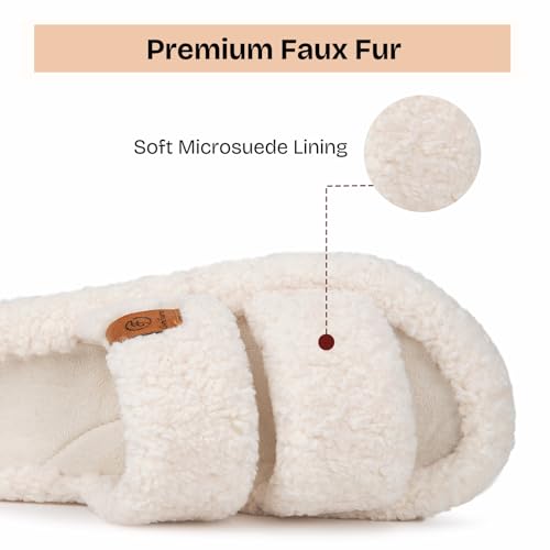 EverFoams Womens Fuzzy Open-toe Slippers Soft Comfy Memory Foam Indoor House Shoes Vanilla Ice,9-10 US - Image 5
