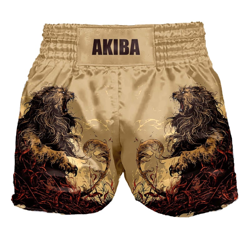 AKIBA Muay Thai Classic Boxing Shorts for Men and Women (Gold, M)| MMA BJJ Kick Boxing Grappling Training Shorts | Satin Polyester Relaxed Fit Above Knee | Low Rise Sports Fighting Wear - Image 2