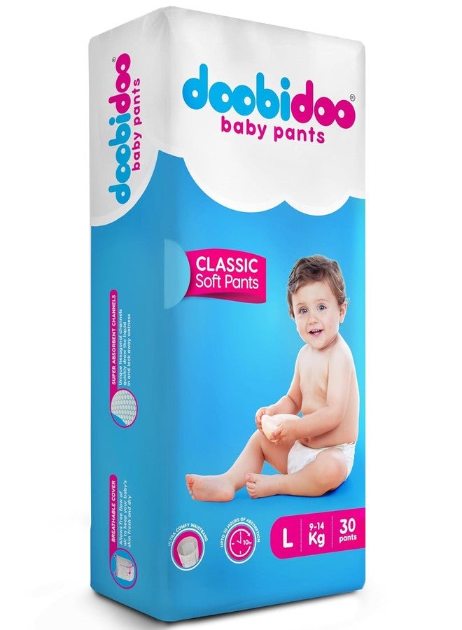 Doobidoo Classic Baby Diaper Pants - L Size | High Absorbency with Cottony Bubble Soft Topsheet, Anti-Leak Side Cuffs & Rash-Free Comfort | Gentle Protection (9–14 kg) - Pack of 1 | 30 Count
