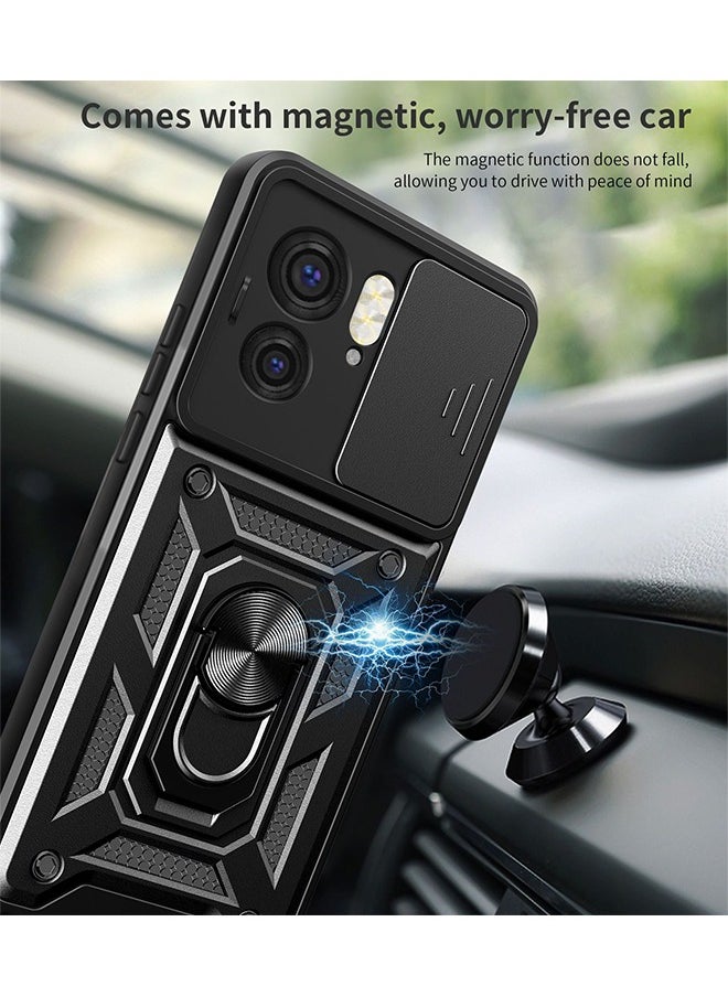 Motorola Edge 40 Case with Slide Camera Lens Cover,Heavy Duty Rugged Shockproof Cover Built-in 360° Ring Stand Protective Phone Case for Motorola Edge 40 5G